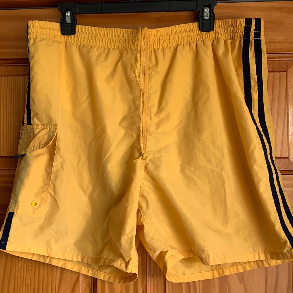 Prospirit Men’s M Yellow Navy Stripes Swim Trunks
